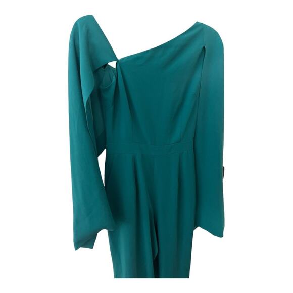 Lavish Alice One Shoulder Cape Tailored Jumpsuit Crop Slim Leg Jade Green Size 4 - Picture 4 of 11